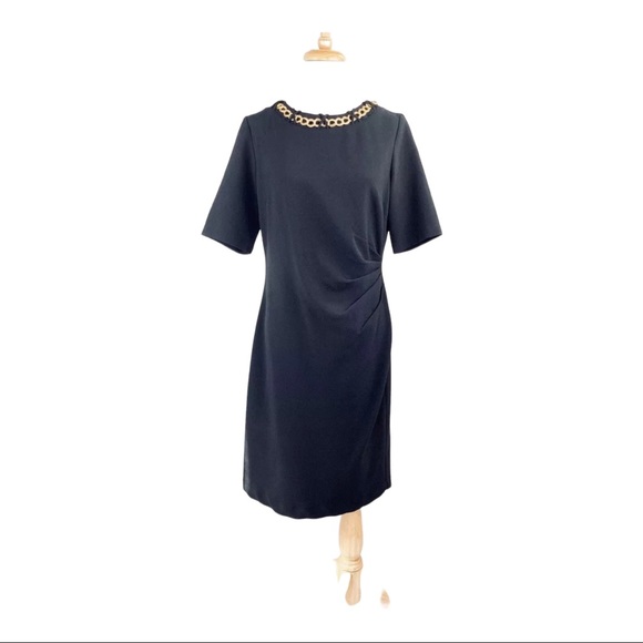 CHETTA B Sheath Dress Ruched Waist Gold Chain Neckline Accent Vintage 90s Sz 10 - Picture 5 of 9